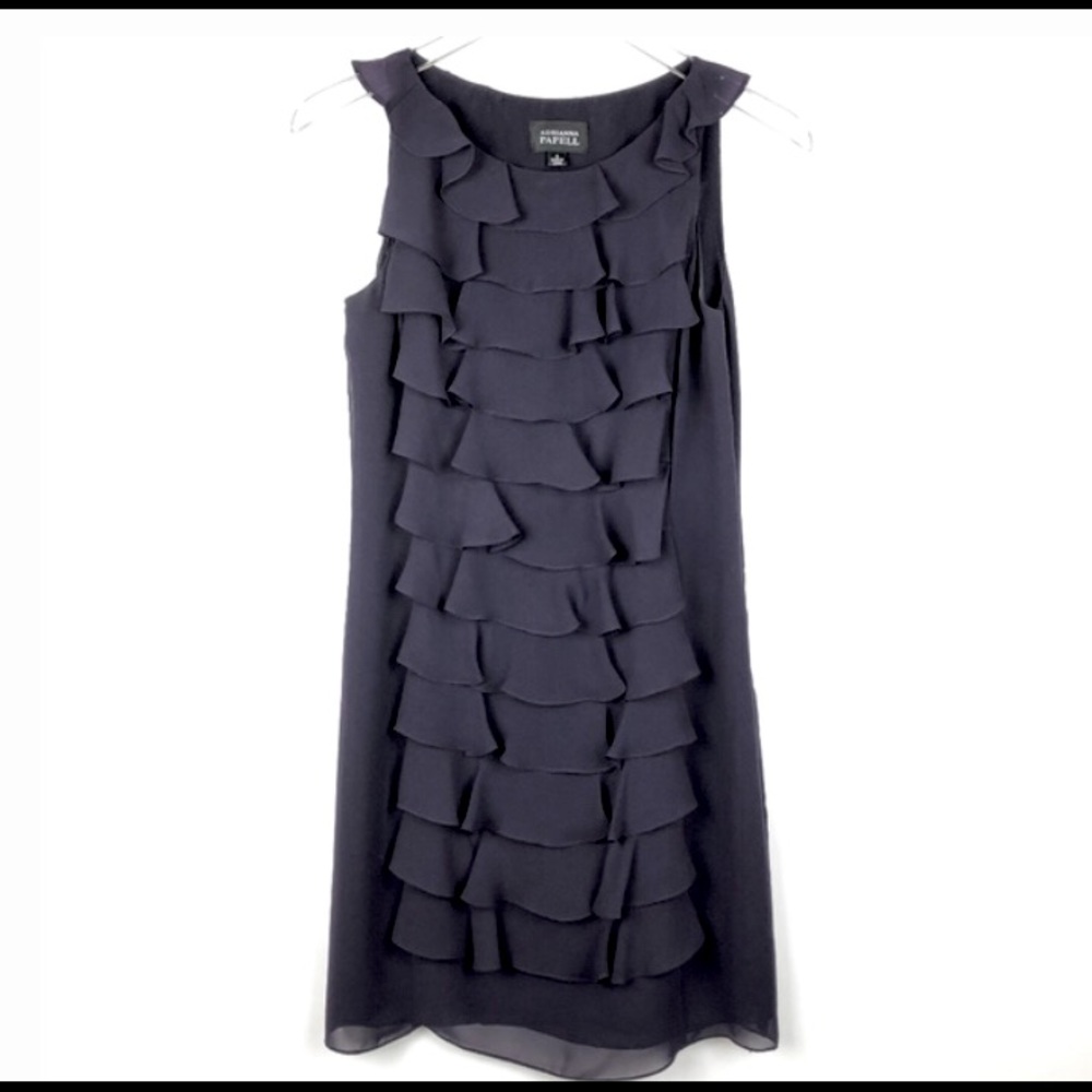 Adrianna Papell Black Ruffle Front Shift Dress